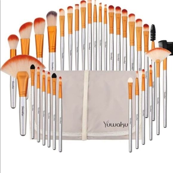 Makeup Brushes Set Blending 32 Set Synthetic Fiber Bristle Cosmetic Travel Case - Picture 1 of 7